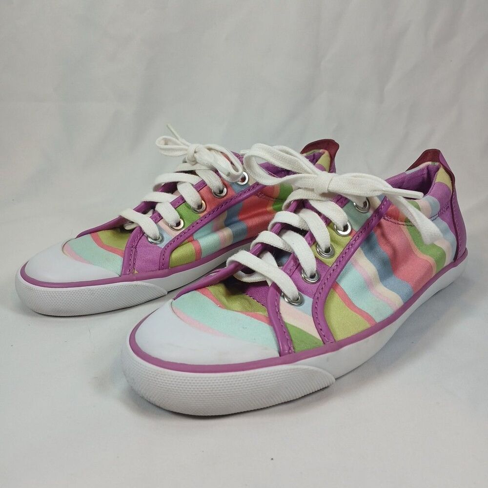 Coach Barrett Pastel Stripes Canvas Sneaker US 7.5B Fashion Casual Women